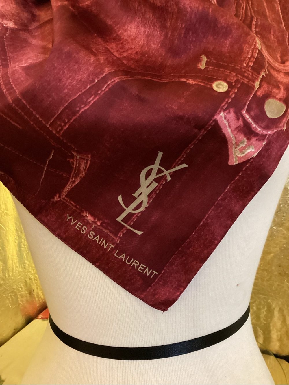 Yves Saint Laurent Deep Burgundy Silk Logo Scarf